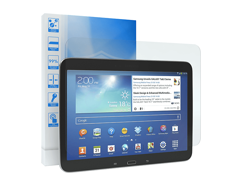 EAZY CASE Schutzfolie für Display Glasfolie Displayschutzglas(für Samsung Galaxy Tab 3 10.1\