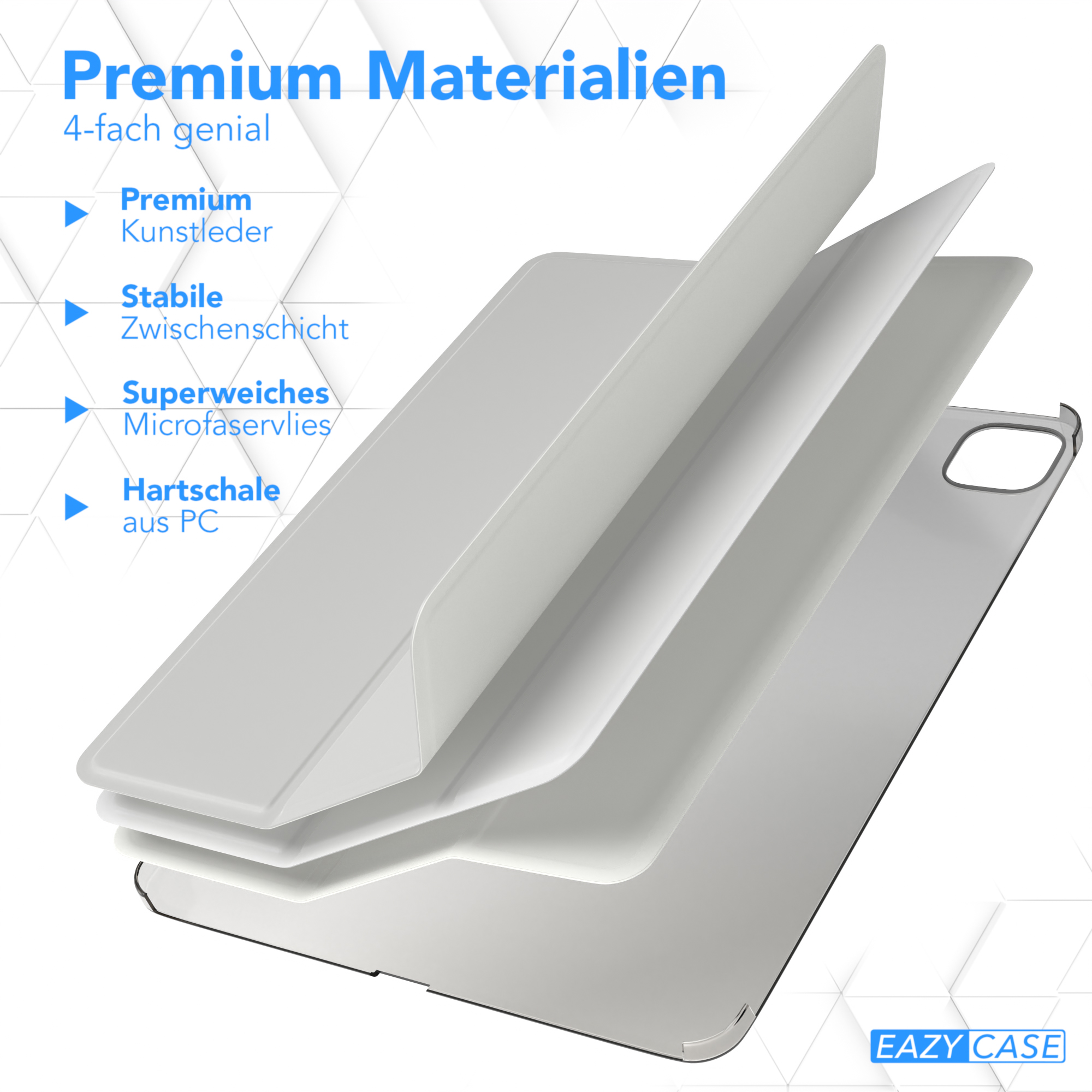 Tablet mit geschichteten Schutzmaterialien: Premium-Leder, stabile Schicht, PC-Schale.