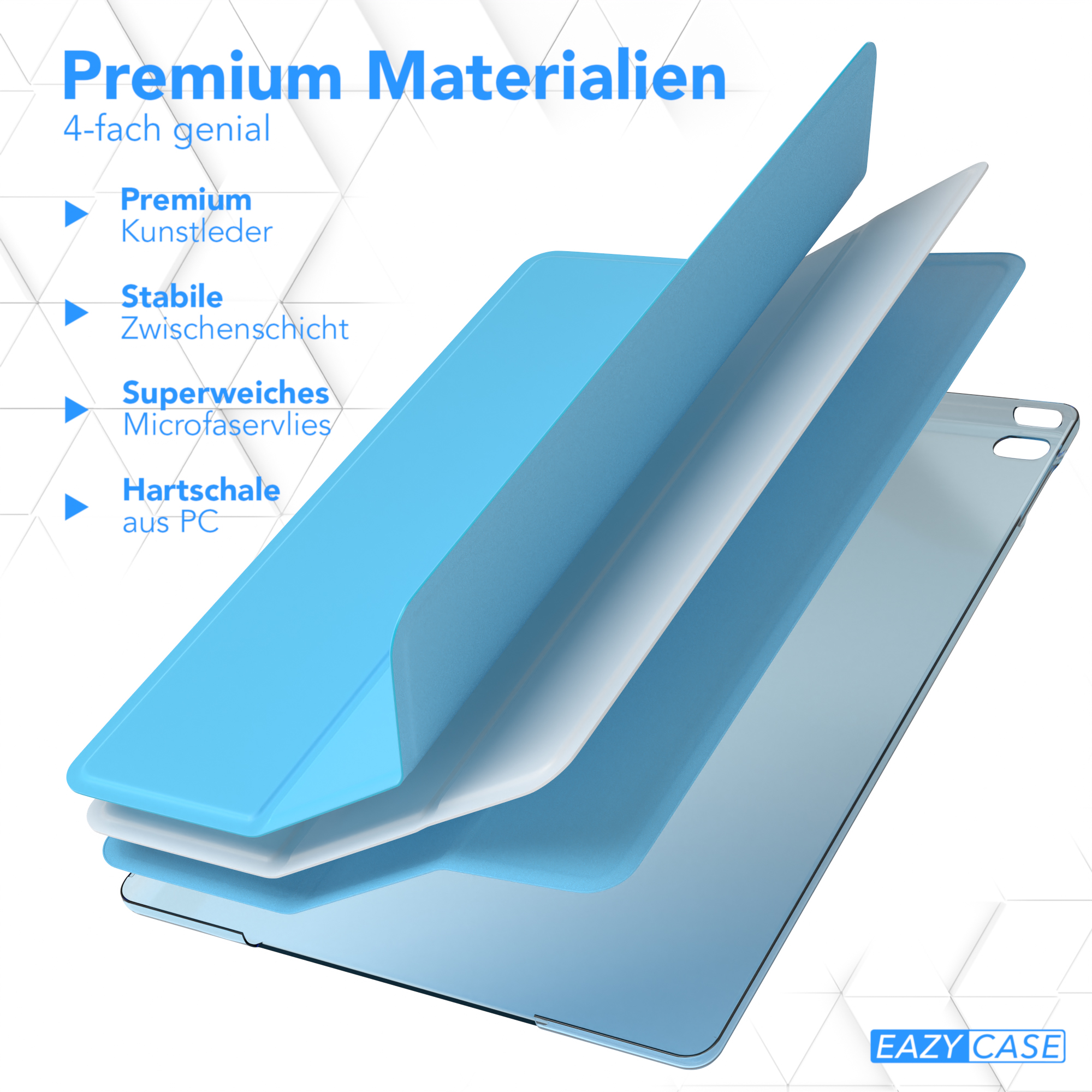 Tablethülle mit Schichtaufbau: Premium-Leder, stabile Schicht, Mikrofaser und PC.