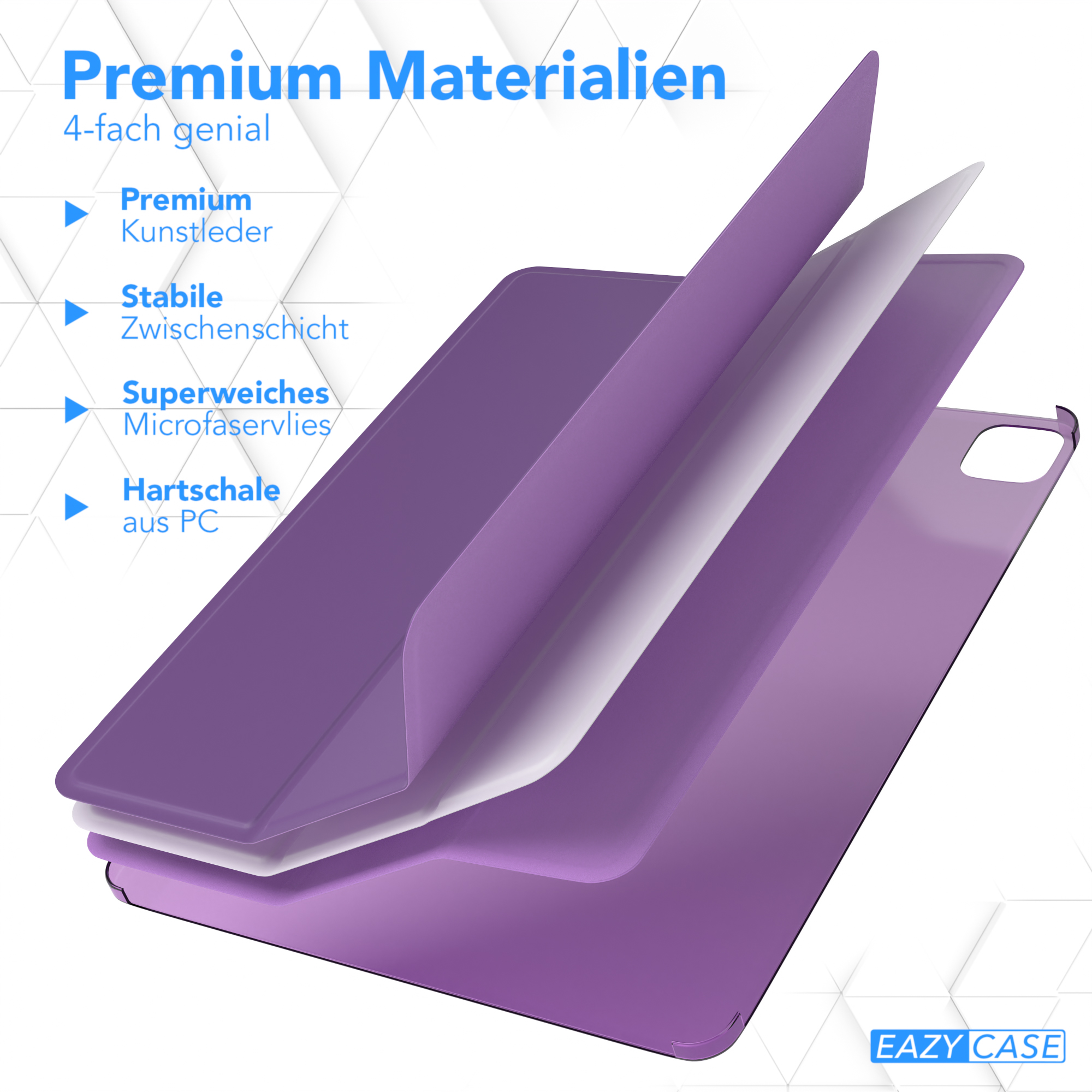 Lila Handyhülle, zeigt Premium-Leder, stabile Schicht, Mikrofaser und PC-Hartschale.