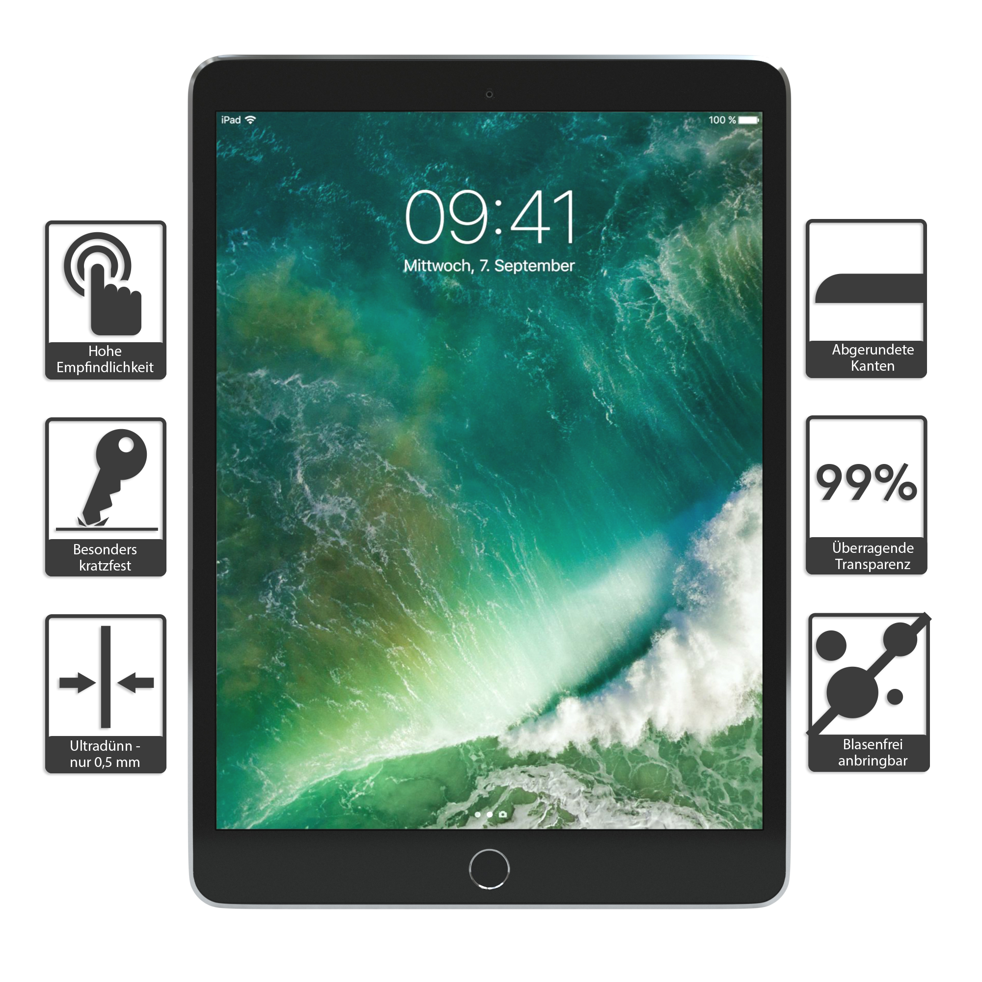 Glasfolie Apple iPad Schutzfolie Air EAZY Display für Displayschutzglas(für CASE 2)