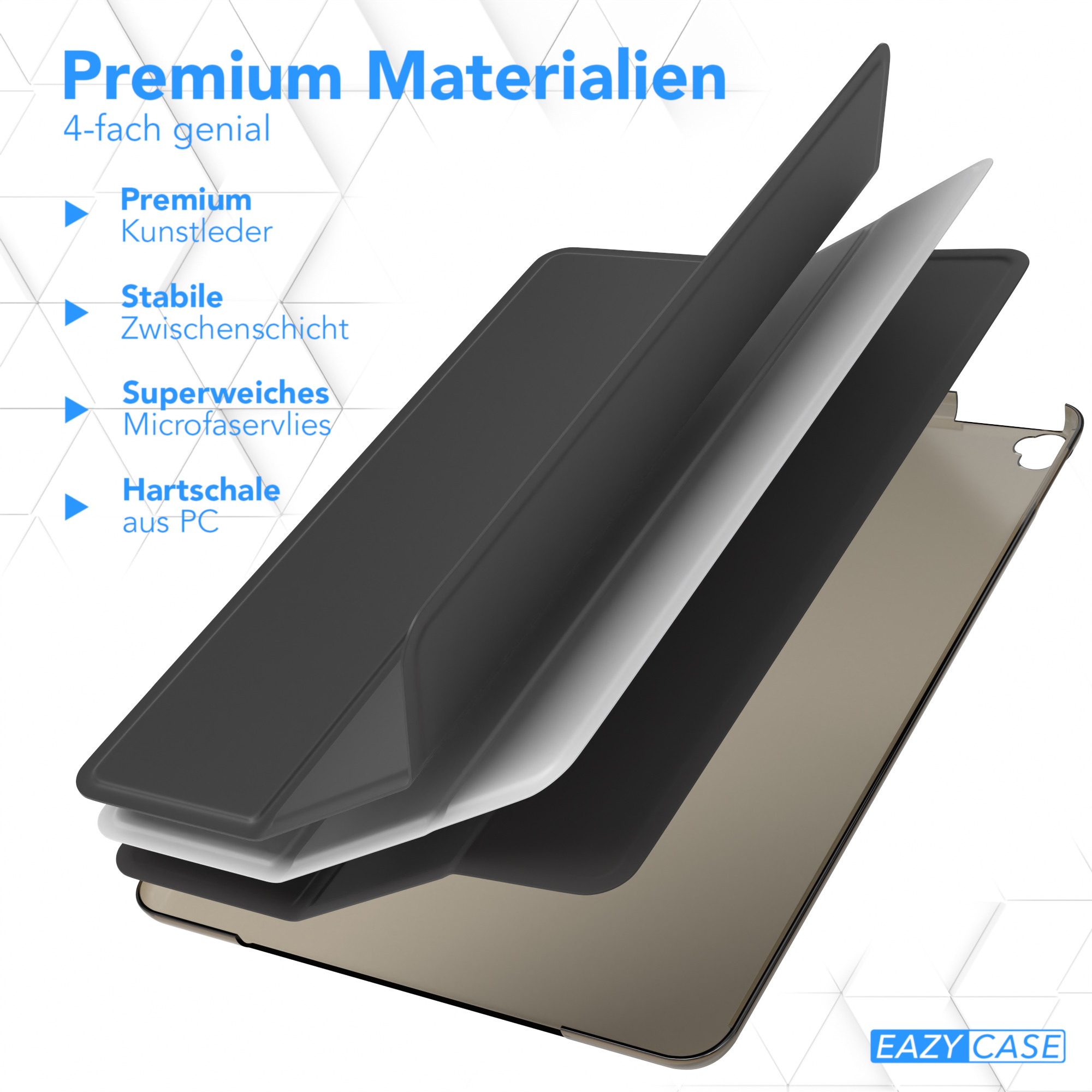 Tablethülle mit Schichtaufbau: Premium-Leder, stabile Schicht, Mikrofaser und PC.