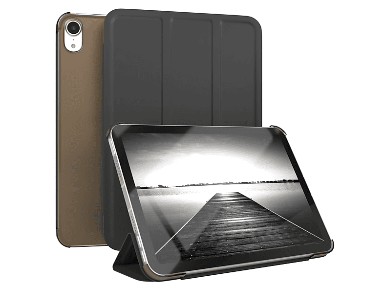 EAZY CASE Smart Case für Apple iPad Mini 6. Generation 2021 Tablethülle Bookcover für Apple Kunstleder, Schwarz