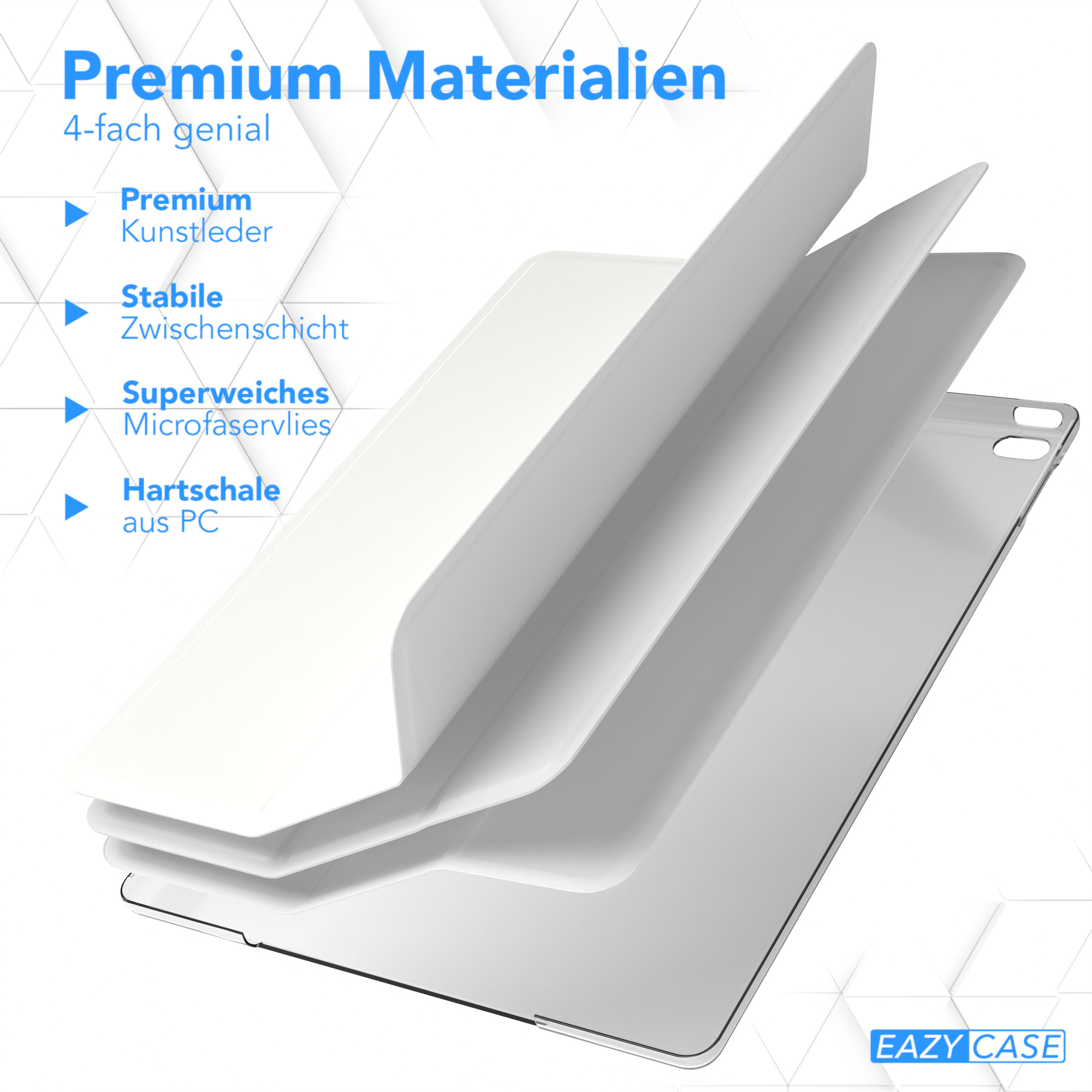 Geschichtete Gehäusematerialien: Premium-Leder, stabile Zwischenschicht, weiche Mikrofaser, harte PC-Schale.