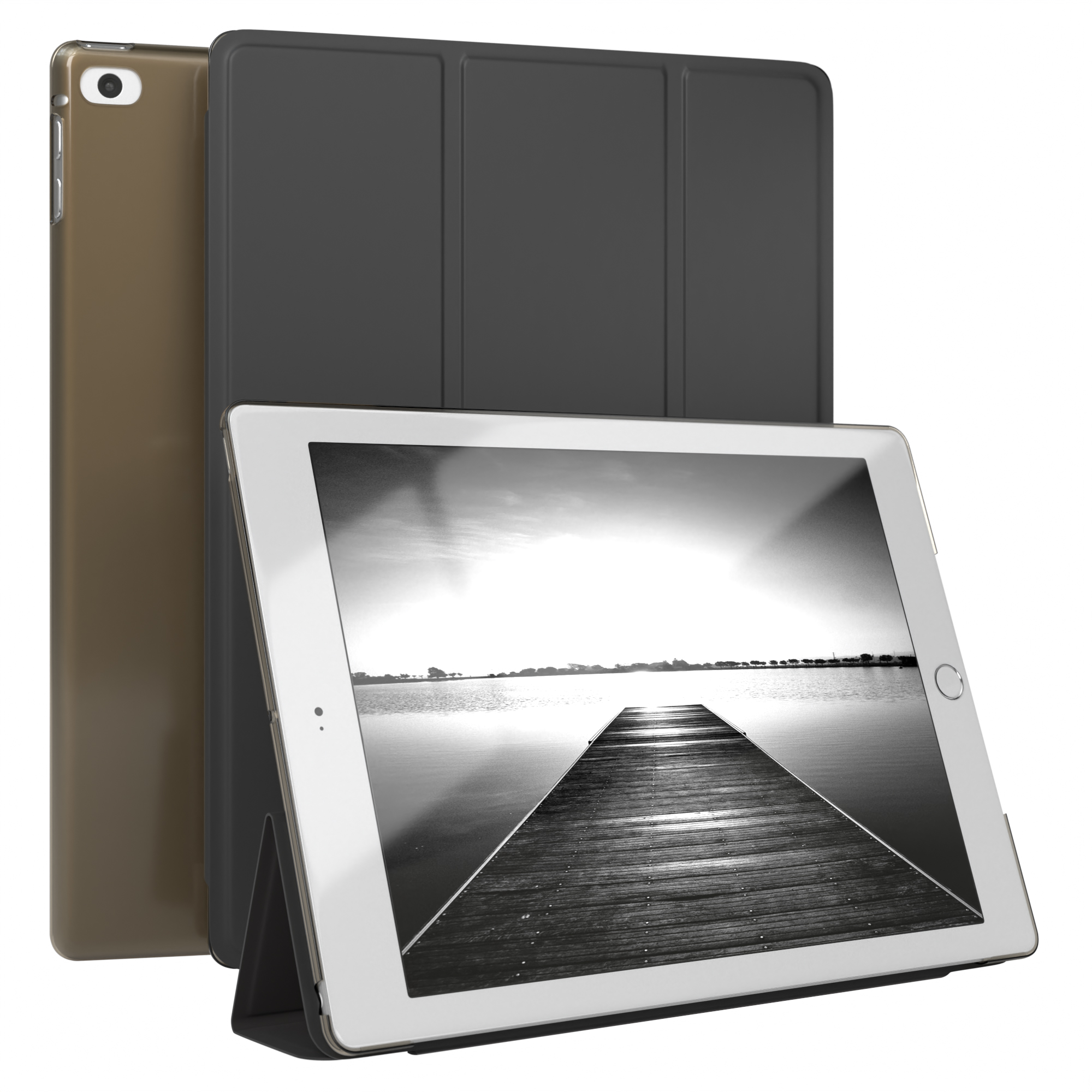für Smart Tablethülle Generation für Bookcover Apple Air 2 Case Kunstleder, Schwarz & 5./6. EAZY CASE iPad 1/Air