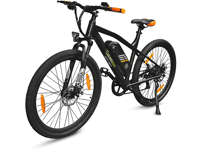 SACHSENRAD E-Racing Mountain Bike R6 NEO II V2 TÜV Zertifiziert 500Wh bis 150KM | E MTB nur 21KG extrem leicht Mountainbike (Laufradgröße: 27,5 Zoll, Unisex-Rad, Schwarz-Orange)