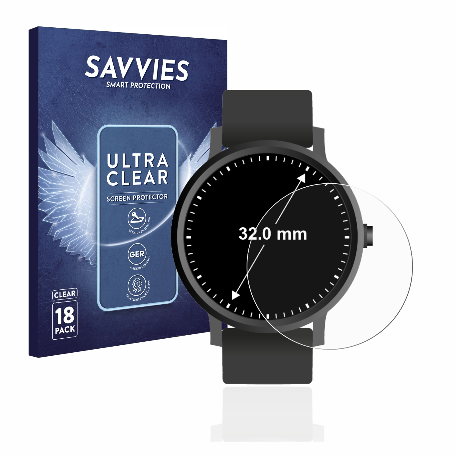 ø: SAVVIES 18x (Kreisrund, Universal Armbanduhren 32 klare mm)) Schutzfolie(für
