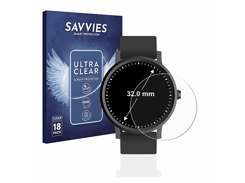 SAVVIES 18x klare Schutzfolie(für Universal Armbanduhren (Kreisrund, ø: 32 mm))