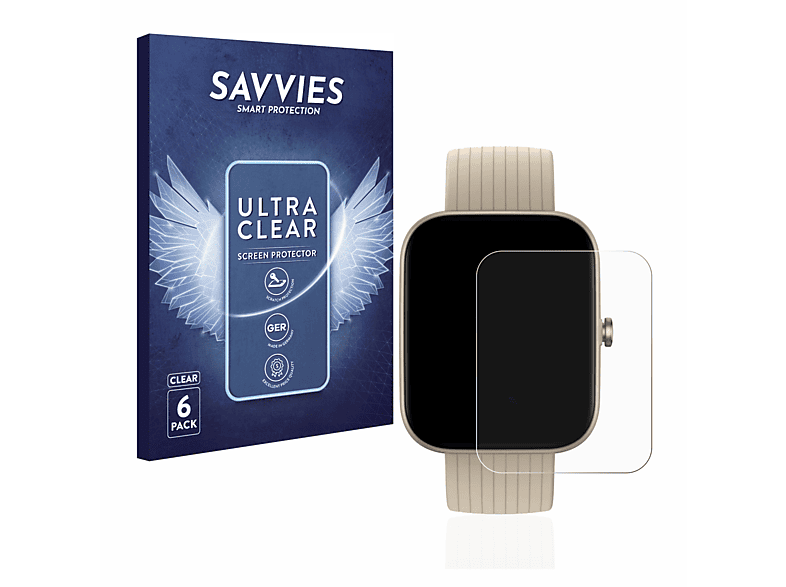SAVVIES 6x klare Schutzfolie(für Huami Amazfit Bip 3 Pro) | Smartwatch Schutzfolien & Gläser