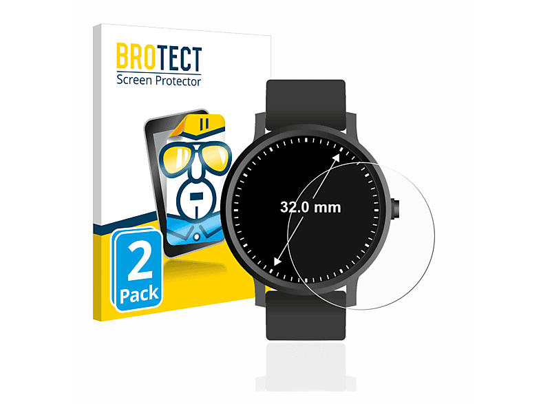 BROTECT 2x klare Schutzfolie(für Universal Armbanduhren (Kreisrund, ø: 32 mm))