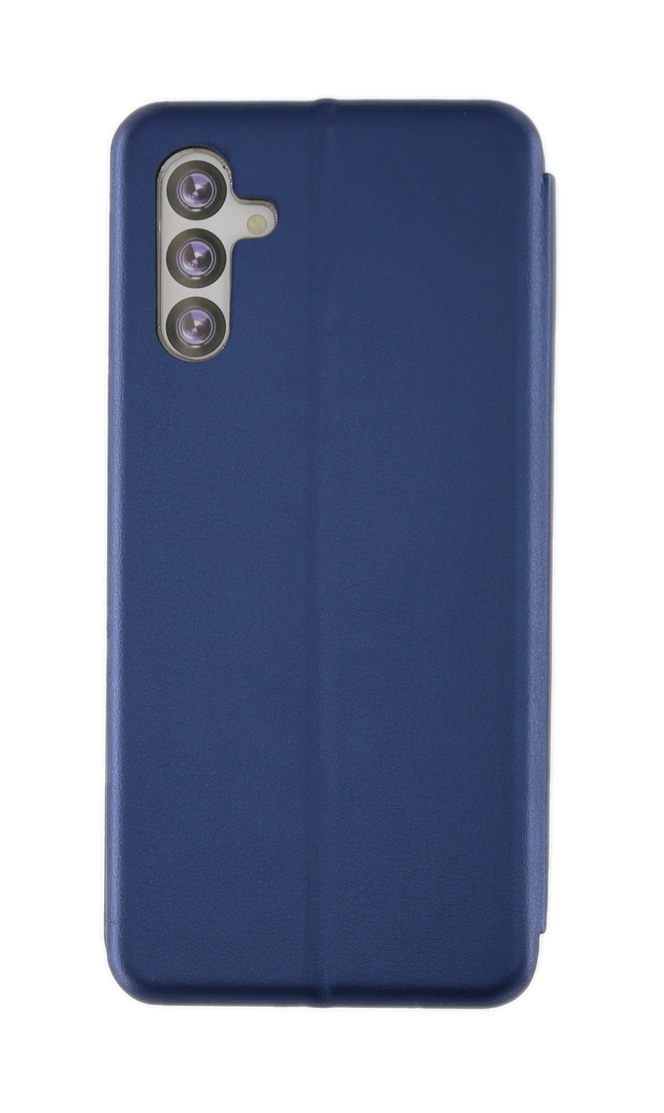 Eine blaue Handyhülle mit Kamera, isoliert auf weißem Hintergrund.