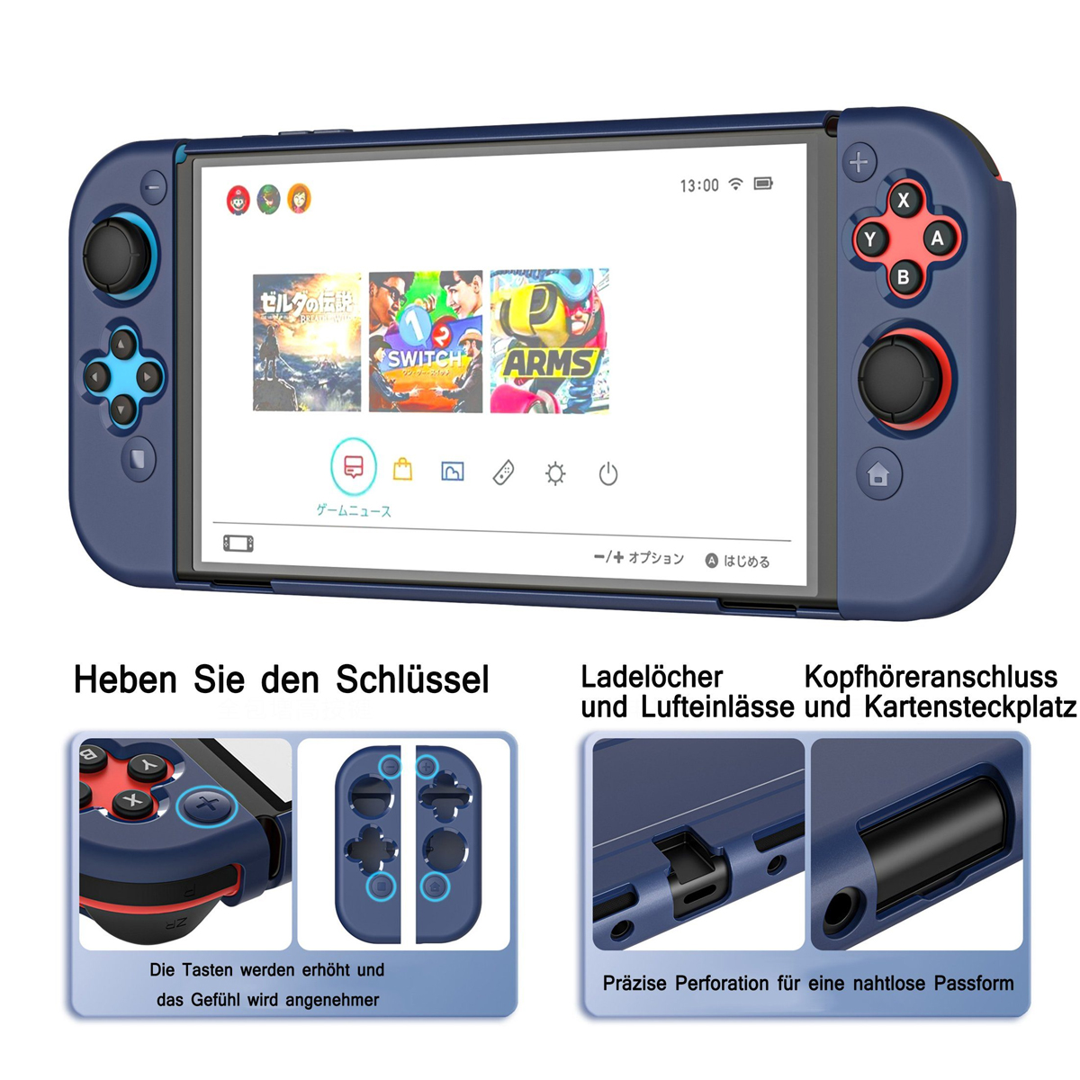 Gamepad-Shell, Geteilte für OLED, Switch Schutzhülle Konsolenzubehör, Mitternachtsblau TADOW Schutz, Voller