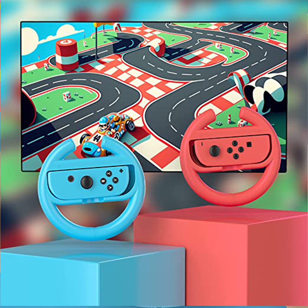 TADOW Gamepad-Lenkrad, für Spiel,Joy-Con-Griff Zubehör Konsolenzubehör, Rötlich-blau Nintendo