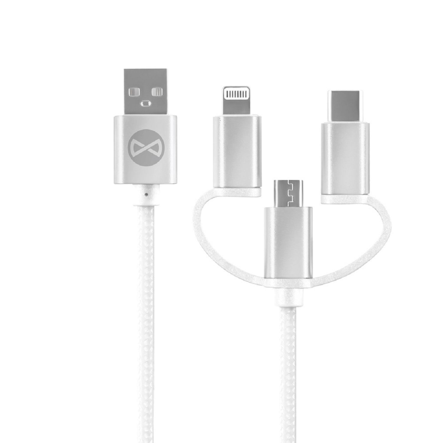FOREVER + iPhone Weiß - Ladekabel, 1,2m, 3in1 + USB-C microUSB USB