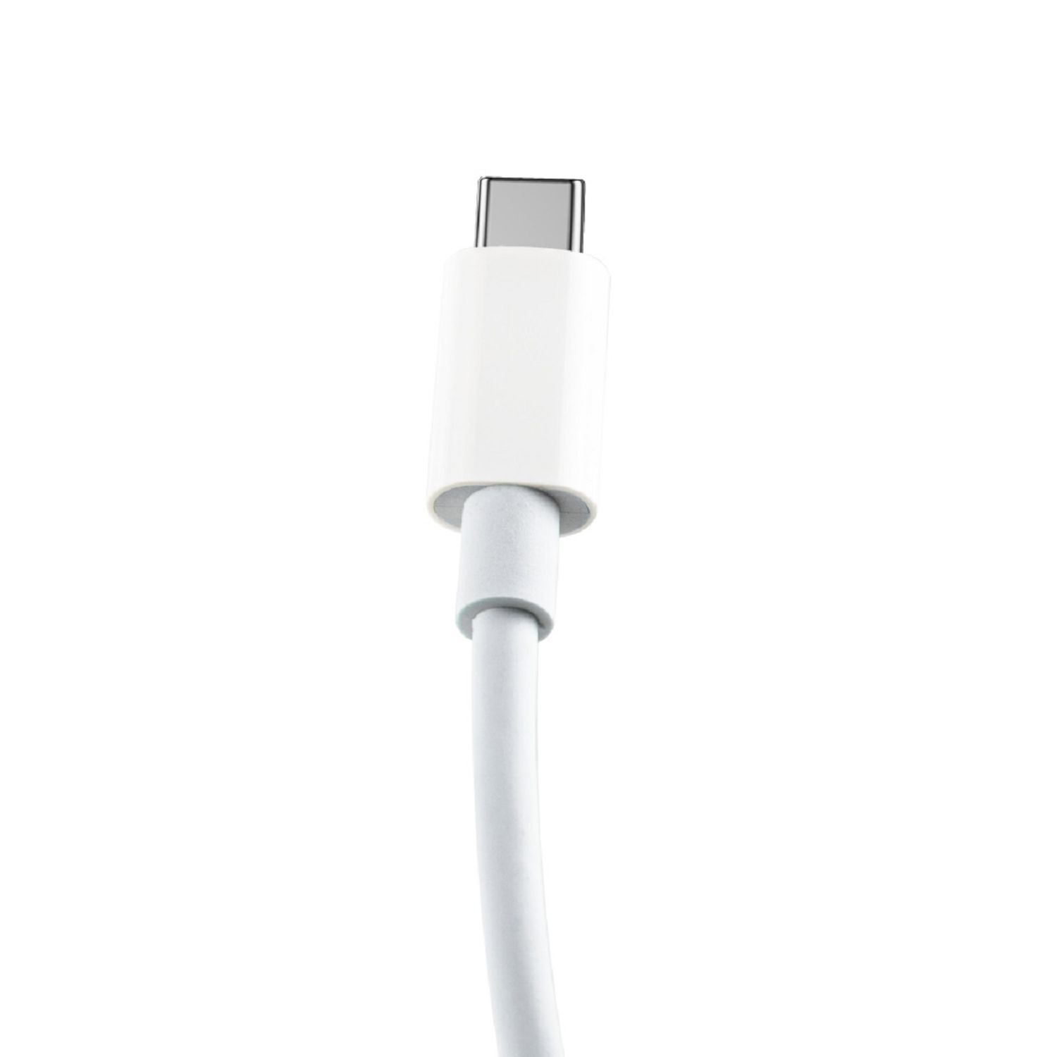 Weißes USB-C-Kabel. Der Anschluss befindet sich oben.