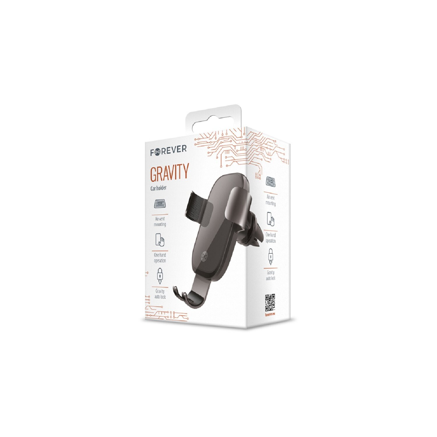 Ein Autohalter auf weißem Hintergrund. Auf der Box steht 'FOREVER GRAVITY Car holder'.