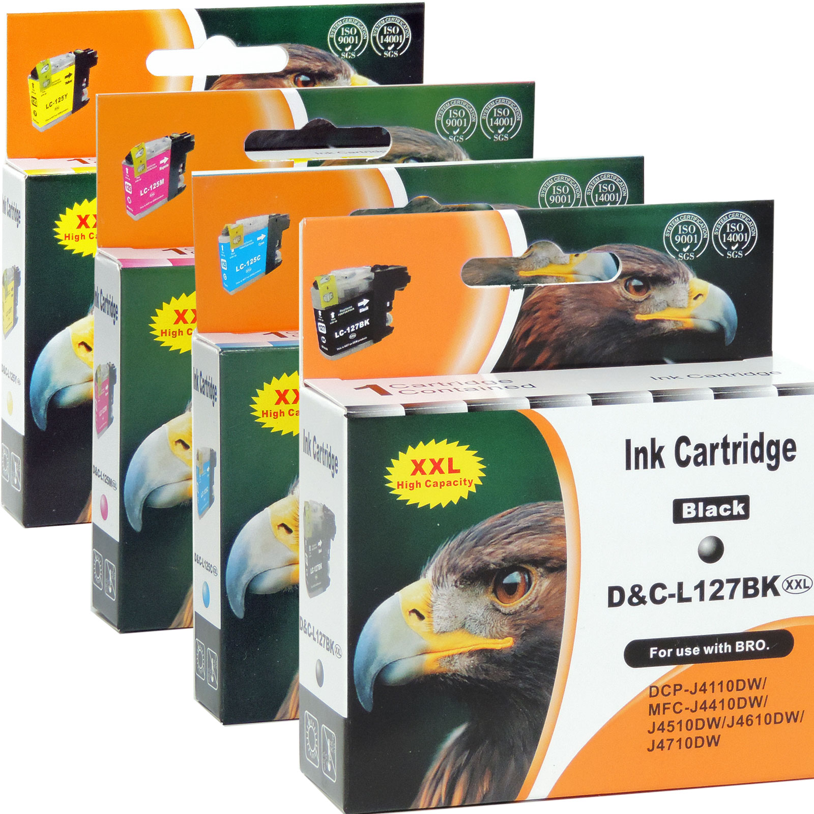 D&C LC-125 XXL, LC-127 XXL Tinten Patronen LC-127XXL LC127XXL Druckerpatronen kompatibel Multipack 4-Farben (Schwarz, Cyan, Magenta, Gelb) (LC-125 XXL, LC-127 XXL)