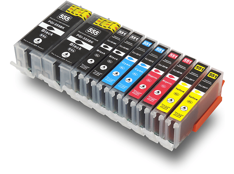 D&C CLI-551 XL, PGI-555 XXL Tintenpatrone Multipack 10-Farben (2x Schwarz, 2x Fotoschwarz, 2x Cyan, 2x Magenta, 2x Gelb) (CLI-551 XL, PGI-555 XXL)