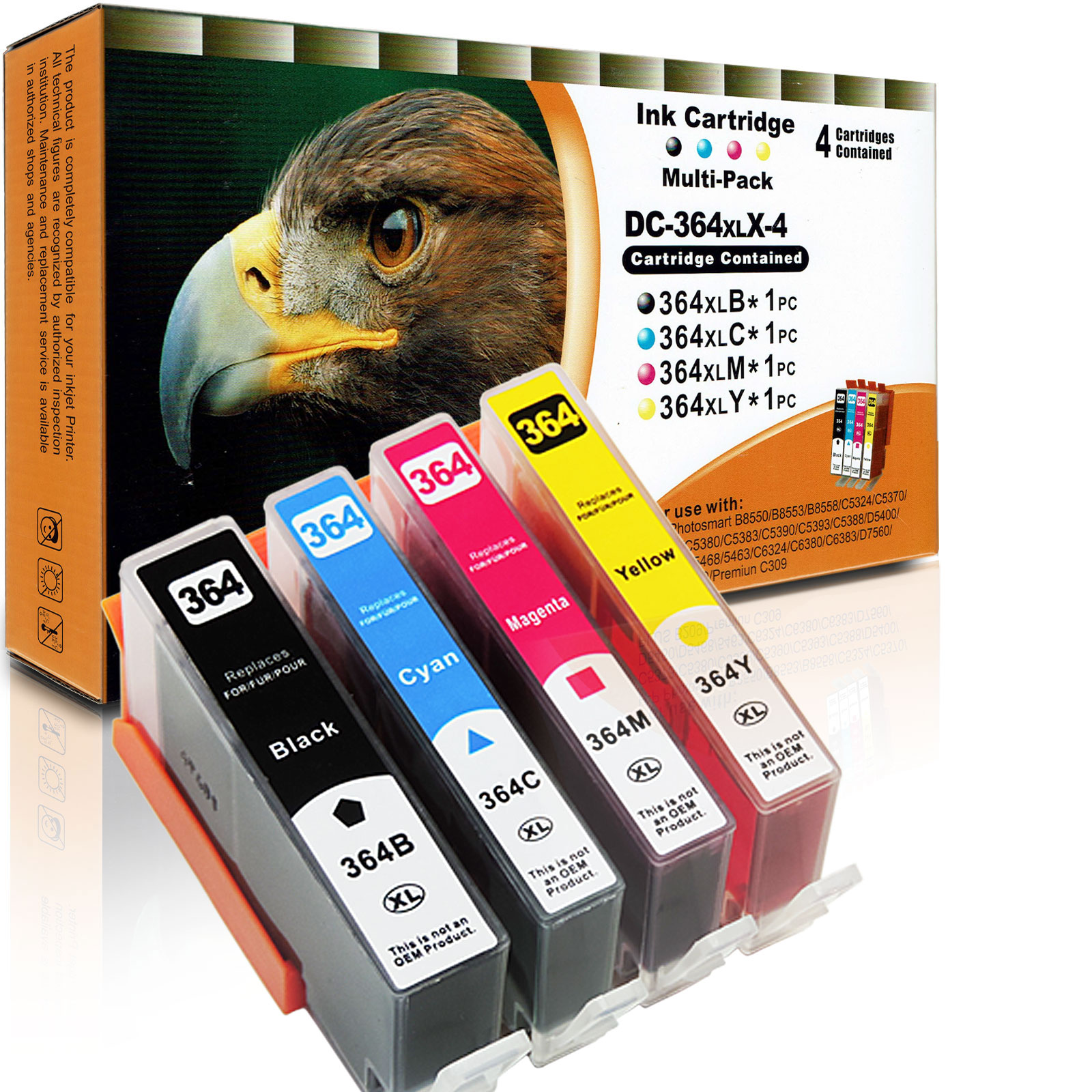 (HP364) N9J73AE D&C 4-Farben Cyan, Multipack ersetzt HP364 4er Magenta, HP 364XL, (Schwarz, Patronen Gelb) Set