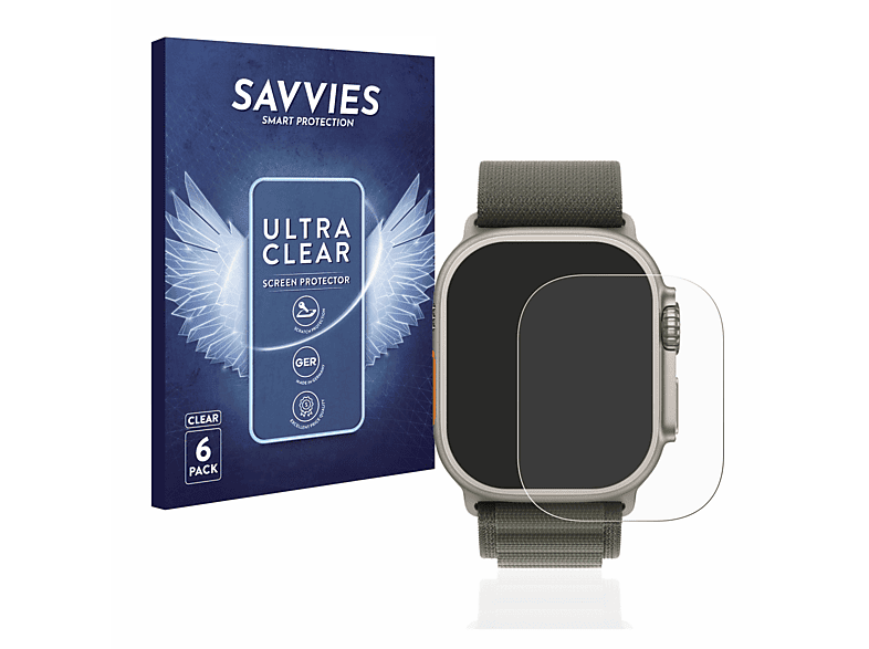 SAVVIES 6x klare Schutzfolie (für Apple Watch Ultra (49 mm))