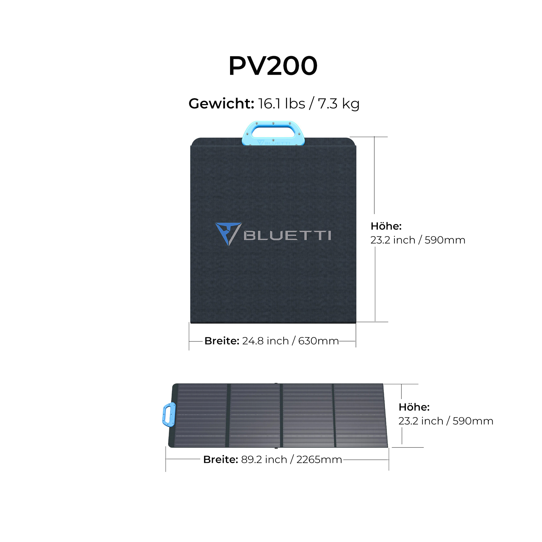 PV200 Solarpanel Stromerzeuger Wh 200W BLUETTI grau EB55 537 700W und Powerstation