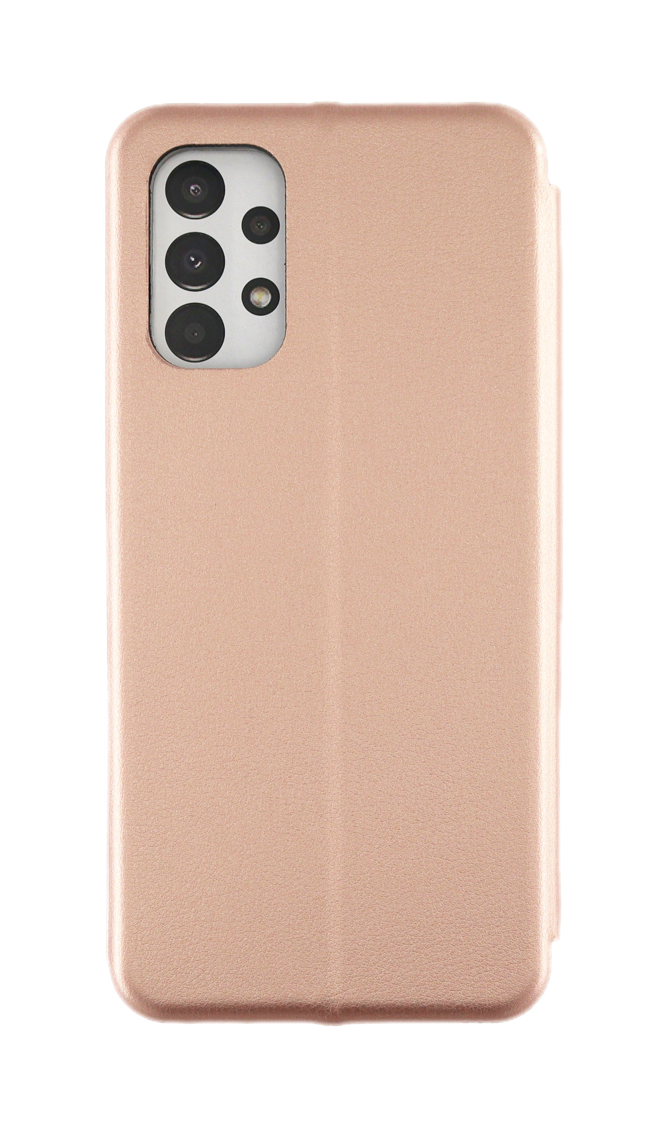 Eine roségoldene Handyhülle, die ein Handy bedeckt. Sie hat mehrere Kameralöcher.