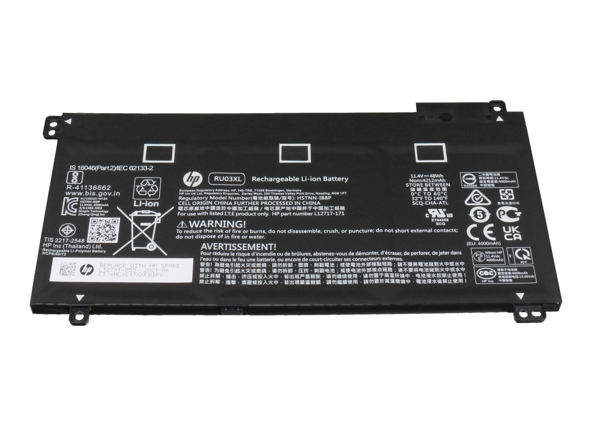 HP RU03XL Original Li-Polymer Akku, Volt, 11.4 mAh 4000