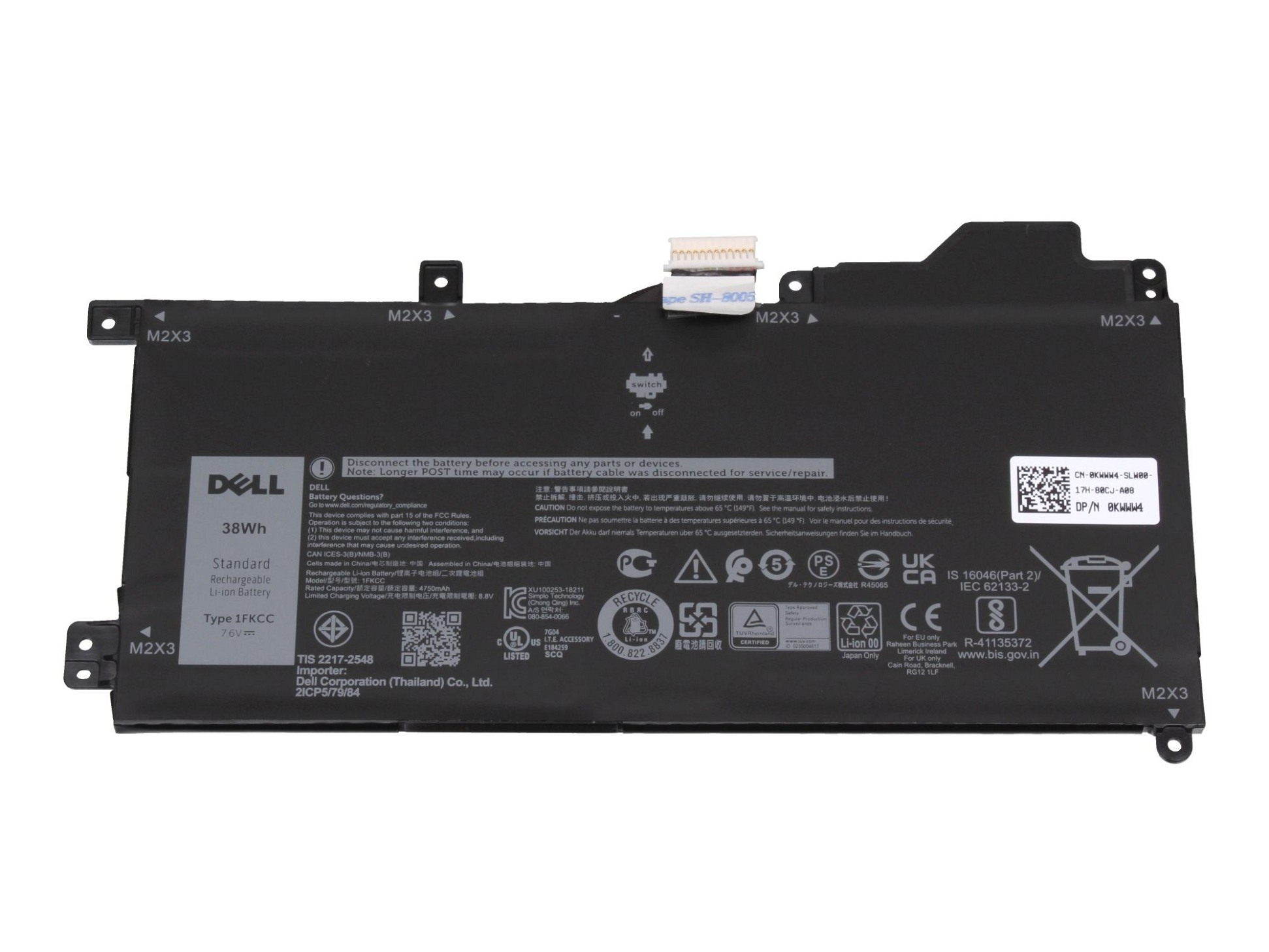 Original 1FKCC Akku, Li-Polymer 7.6 mAh DELL Volt, 5000