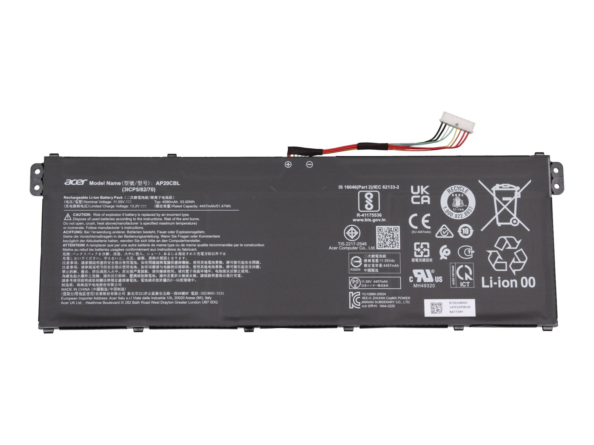 ACER AP20CBL Original (Typ Akku, mAh 11,55V Volt, AP20CBL) Li-Polymer 4590 11.55