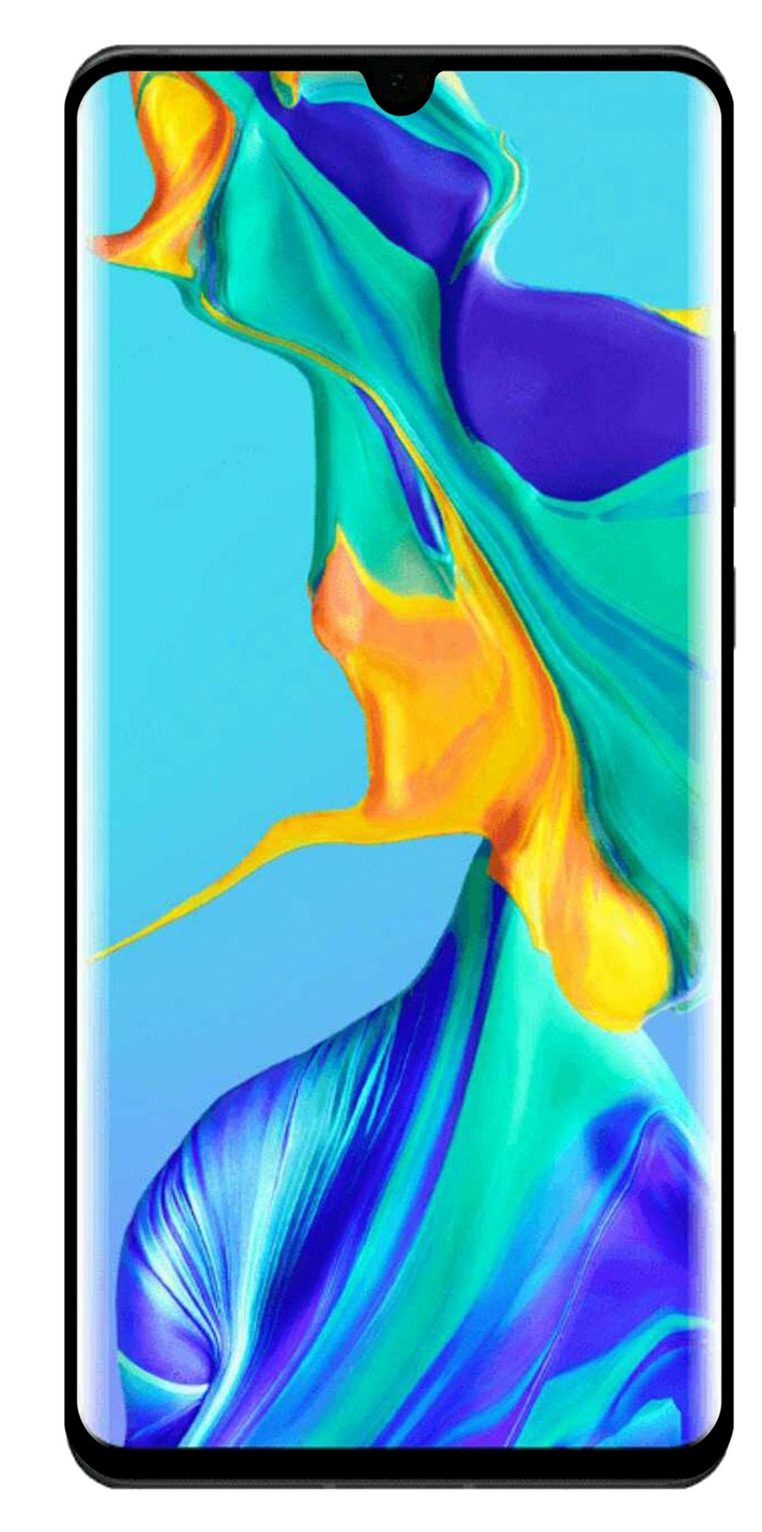 Smartphone mit Bildschirm, der ein farbenfrohes abstraktes Bild zeigt.