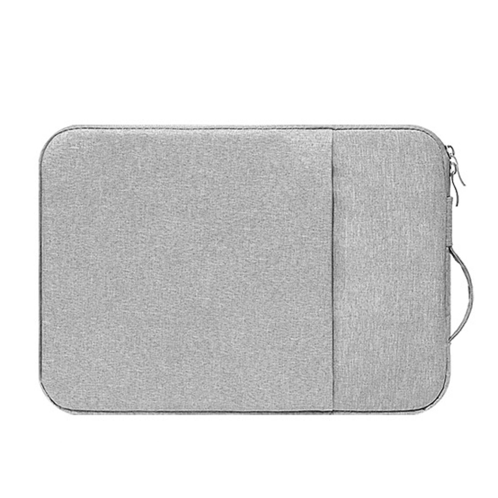 Graue rechteckige Laptoptasche mit Tasche und Griff.