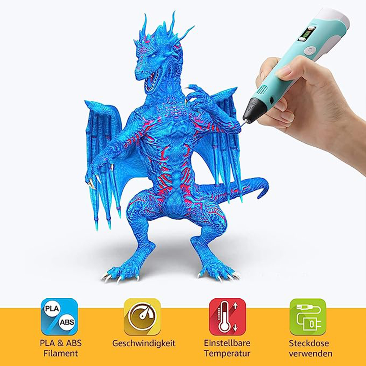 KINSI 3D-Druck-Stift, Intelligenter Druck-Stift, LED-Anzeige, 3D Kühlung 3D Geräuscharme Drucker
