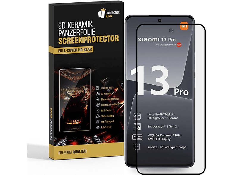 PROTECTORKING 2x FULL CURVED Keramik Panzerfolie HD KLAR Displayschutzfolie(für Xiaomi 13 Pro)