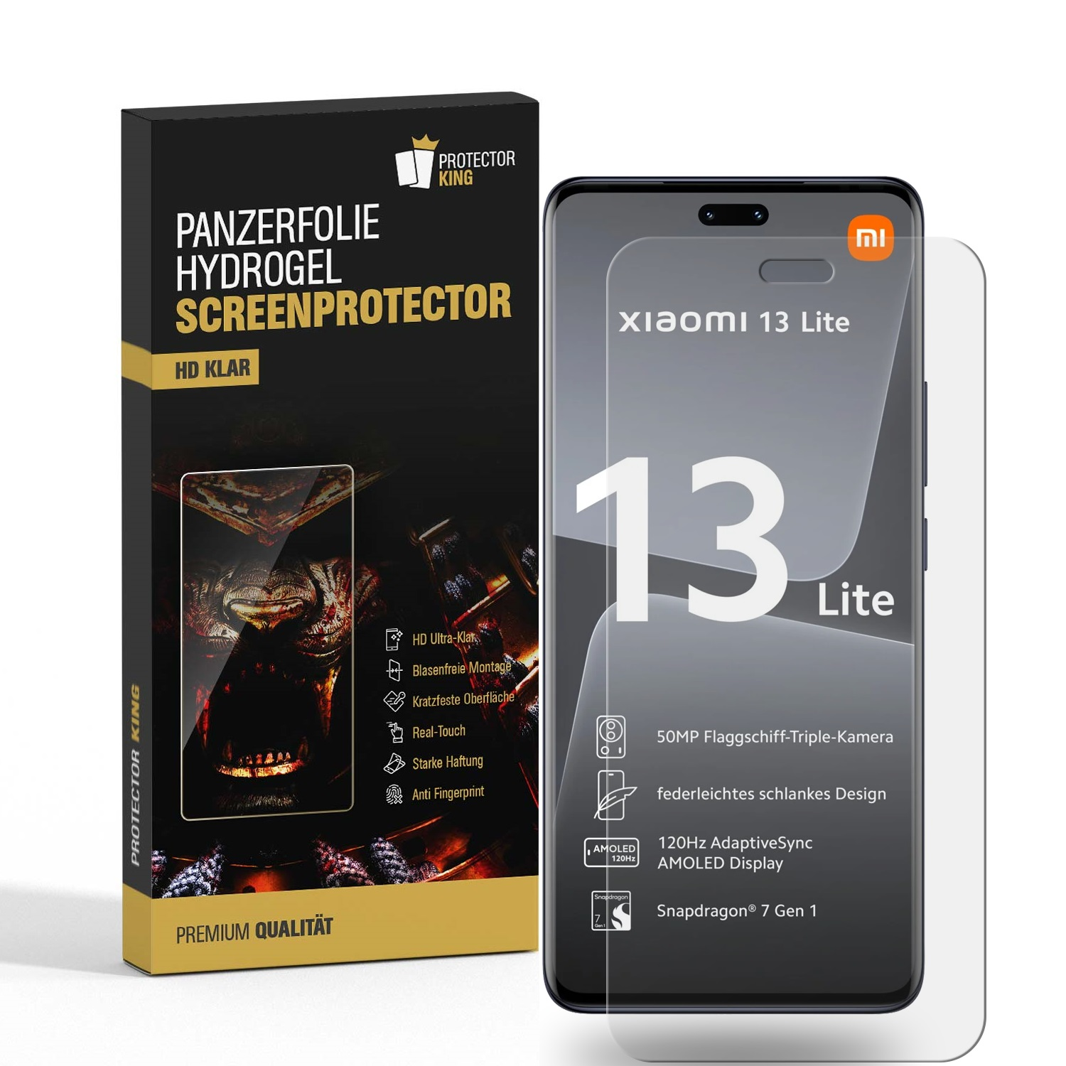 PROTECTORKING 1x FULL KLAR Lite) Panzerfolie Hydrogel HD 13 Displayschutzfolie(für CURVED Xiaomi