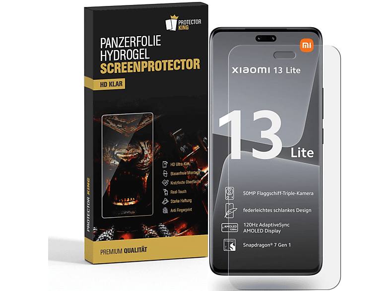 PROTECTORKING 1x FULL CURVED Hydrogel Panzerfolie HD KLAR Displayschutzfolie(für Xiaomi 13 Lite)