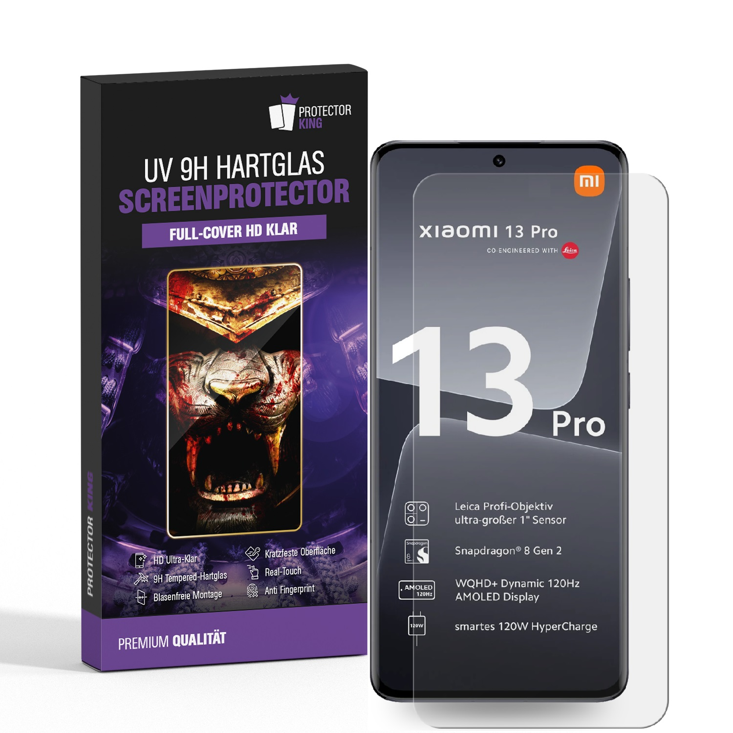 PROTECTORKING 2x Liquid HD Xiaomi KLAR Panzerglas 9H UV Lite) Displayschutzfolie(für 13