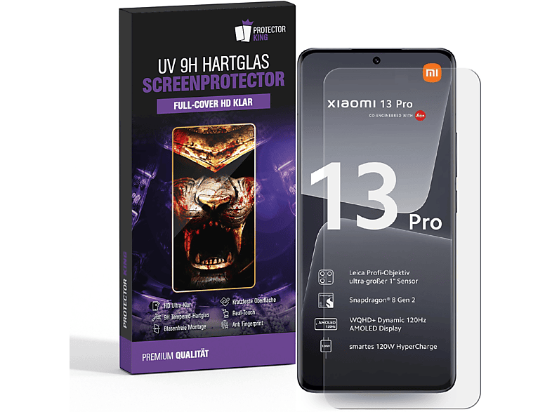 PROTECTORKING 2x UV Liquid 9H Panzerglas HD KLAR Displayschutzfolie(für Xiaomi 13 Lite)