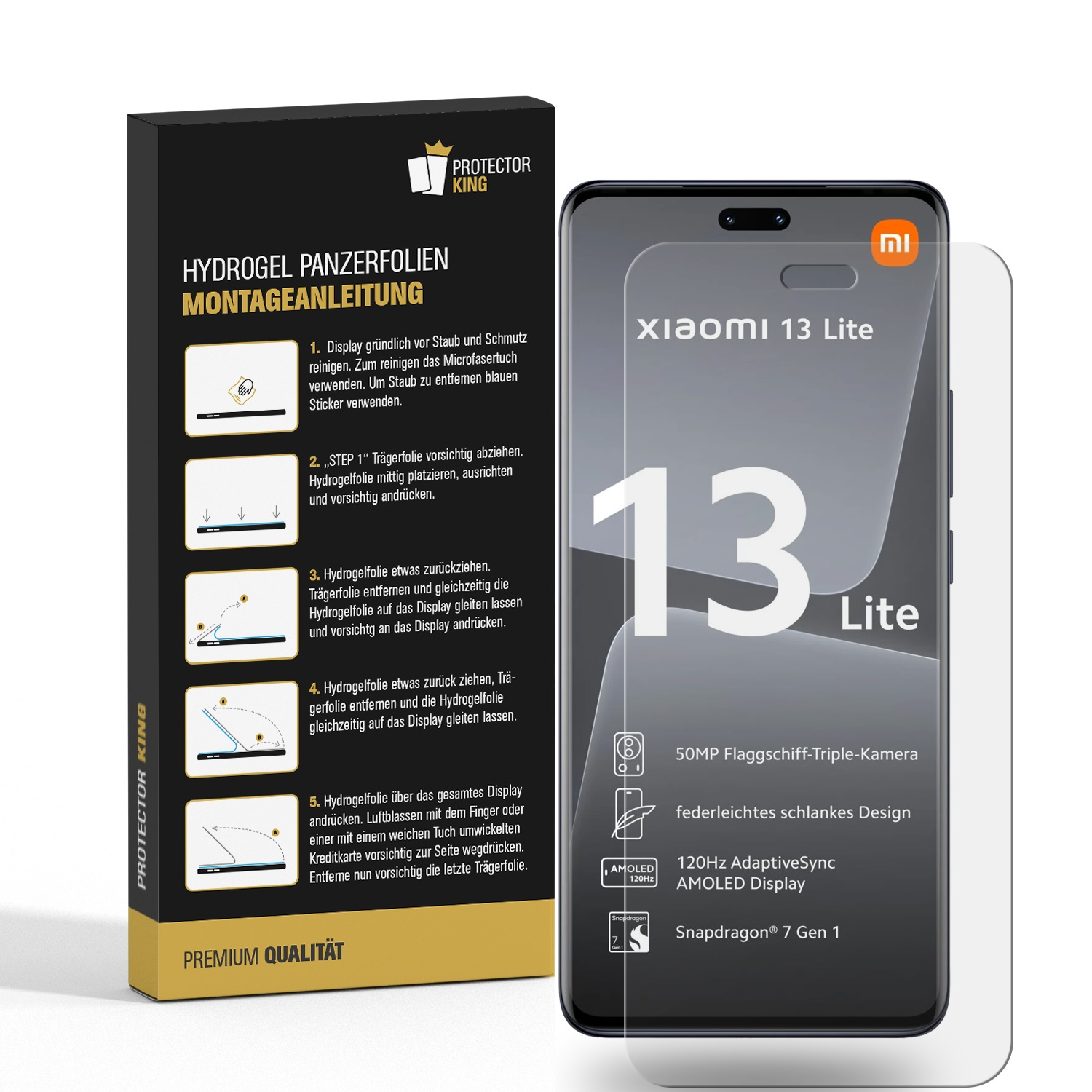 KLAR PROTECTORKING Displayschutzfolie(für 1x HD Panzerfolie Xiaomi CURVED FULL Lite) 13 Hydrogel