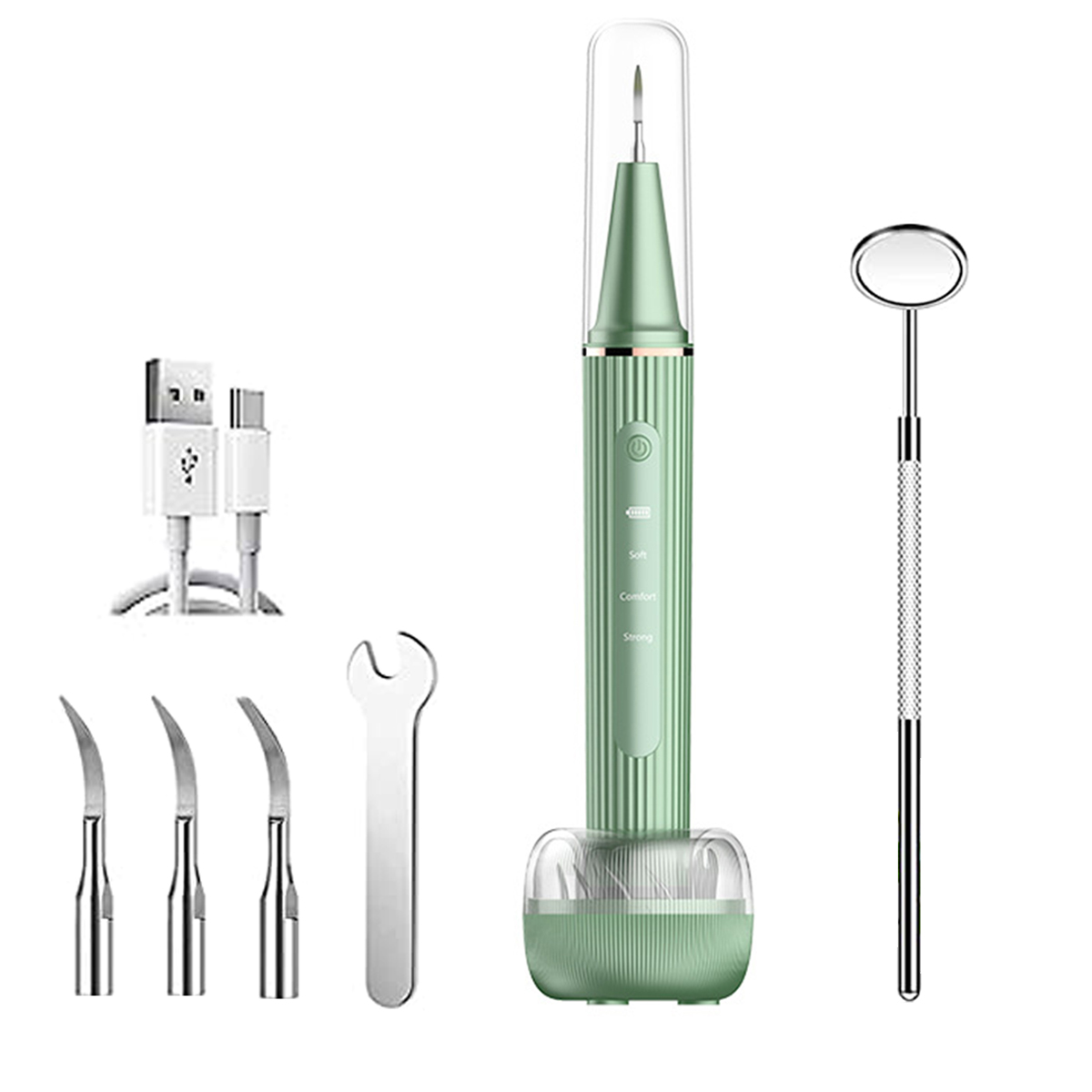 KINSI Munddusche Zahnreiniger,3 Dentalwerkzeug Ersatzköpfe,Visueller Ultraschall-Zahnreiniger