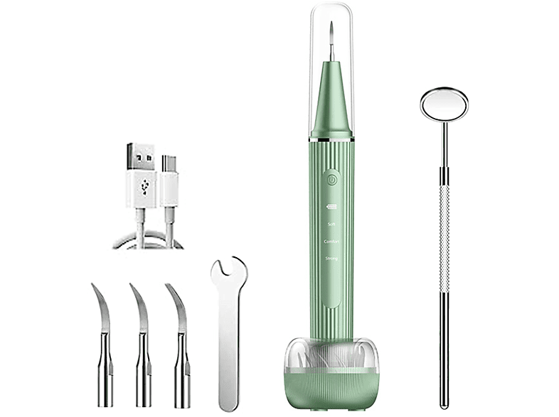 KINSI Munddusche Dentalwerkzeug Zahnreiniger,3 Ersatzköpfe,Visueller Ultraschall-Zahnreiniger