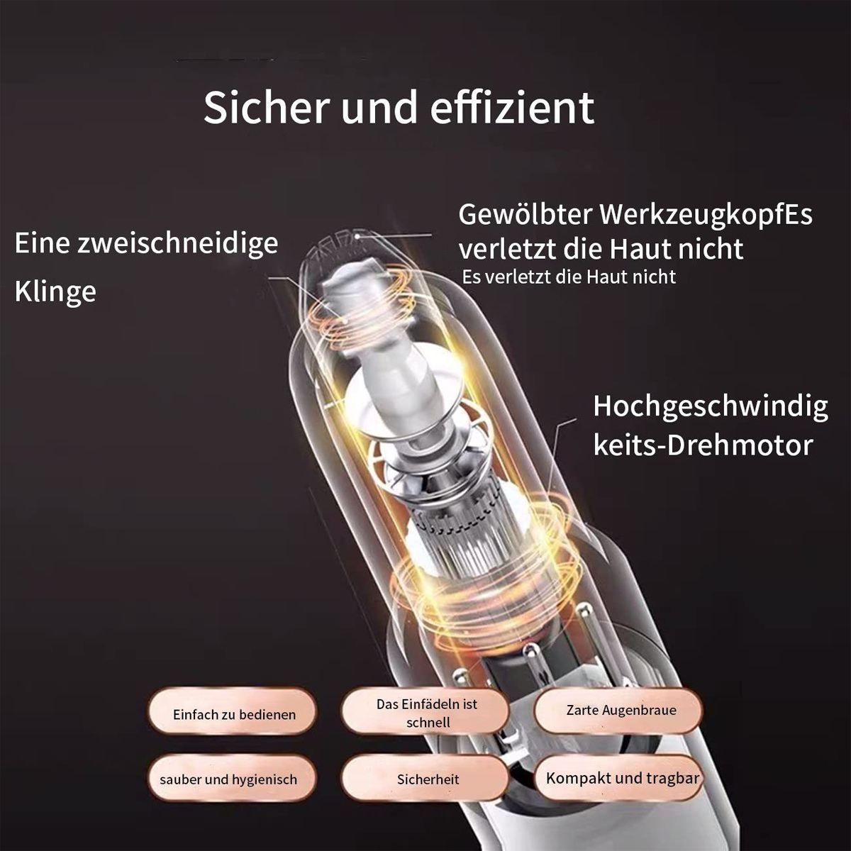 SCHEIFFY Augenbrauentrimmer, Augenbrauenrasierer Augenbrauen-Epilierer Damenrasierer, Elektrischer,schmerzfreier Rotgold