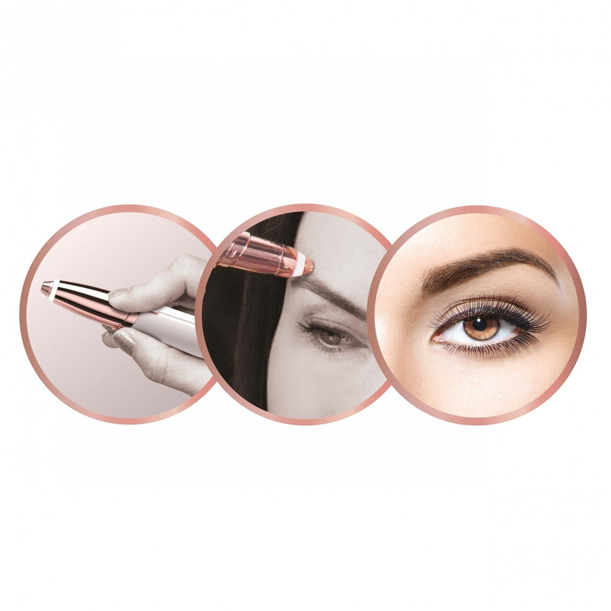 Das Auge und eine Augenbraue einer Frau befinden sich neben einem Beauty-Tool.