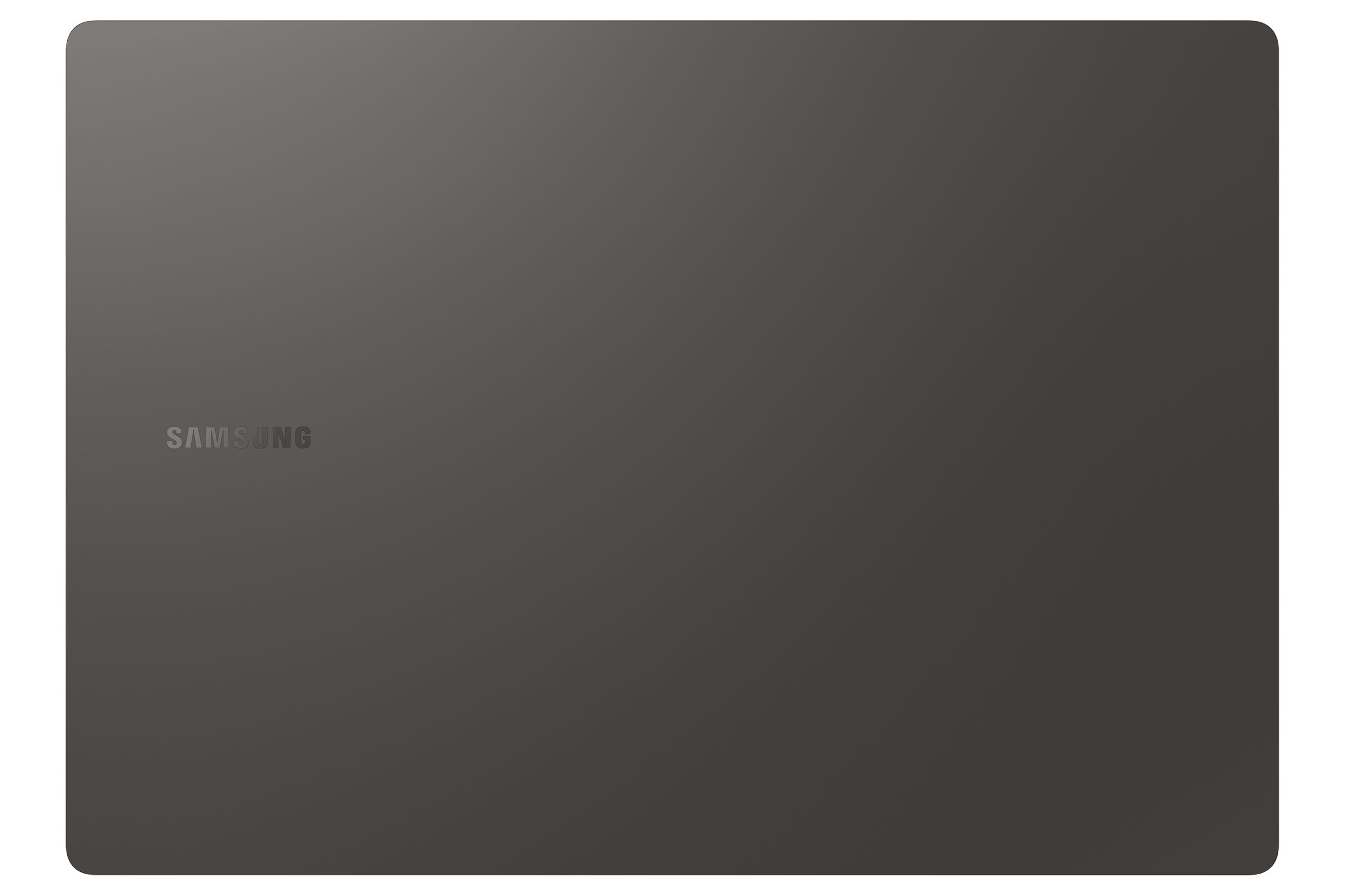 Un portátil gris oscuro con el logo de Samsung en la parte superior.