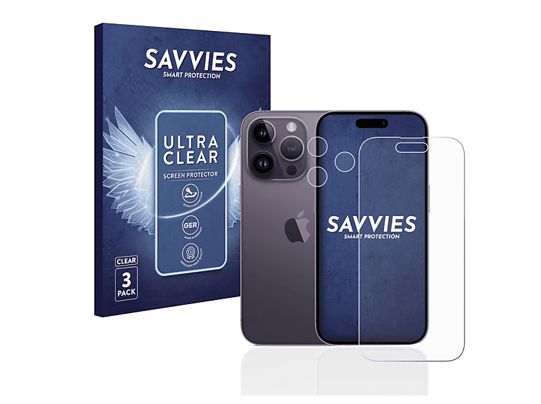 SAVVIES 6x klare Schutzfolie(für Apple Pro) iPhone 14