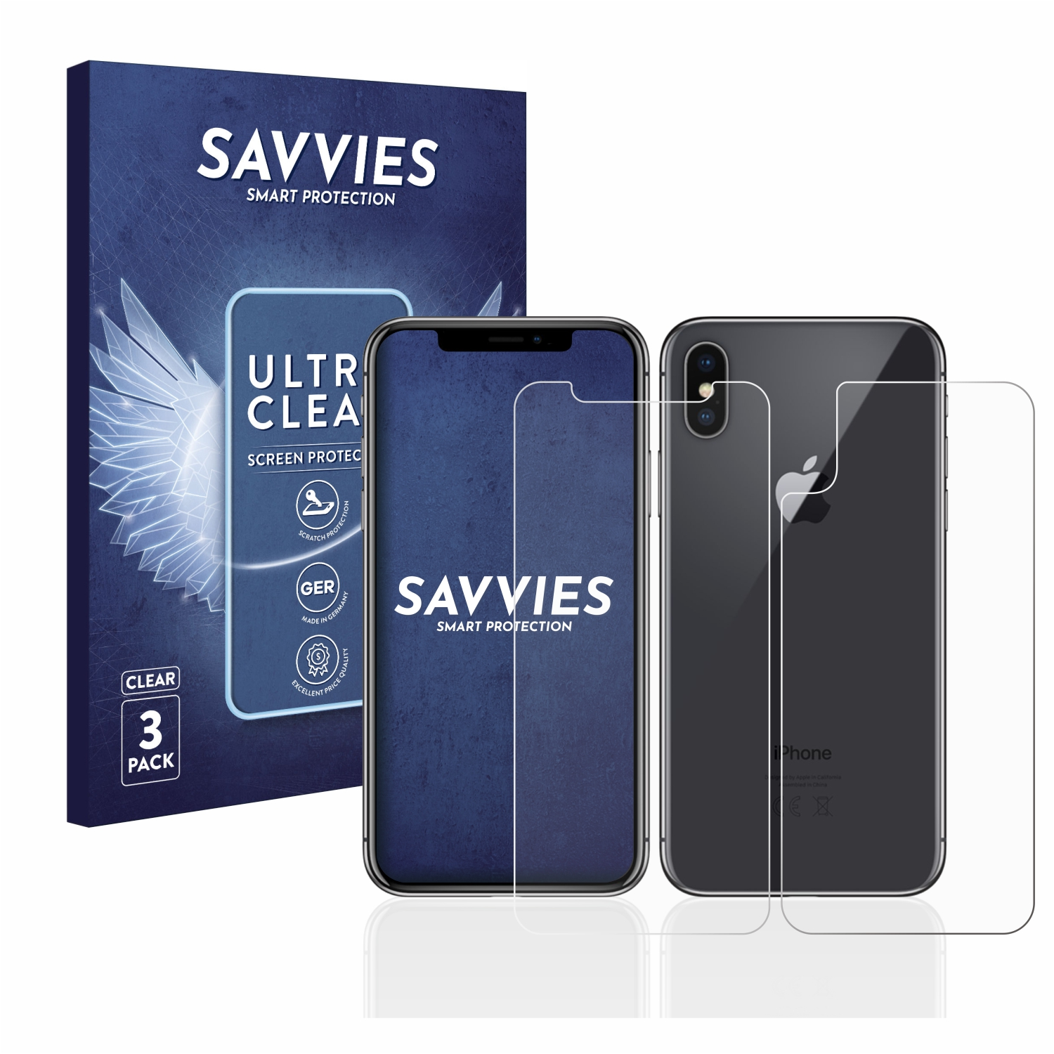 SAVVIES 6x iPhone Schutzfolie(für Apple X) klare