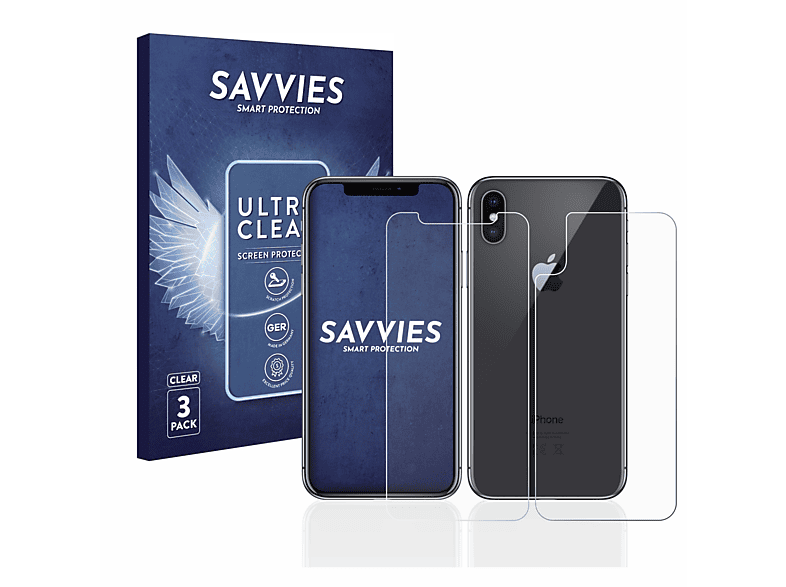 SAVVIES 6x iPhone Schutzfolie(für Apple X) klare