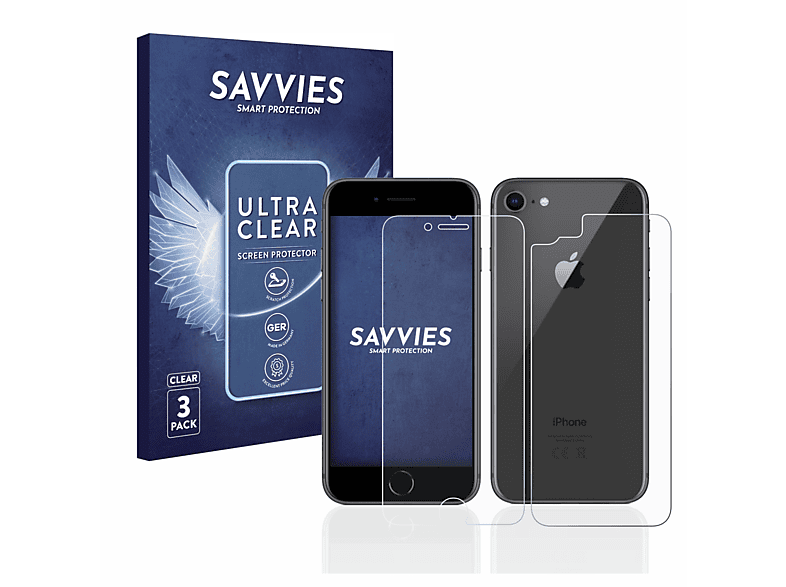 SAVVIES 6x klare Schutzfolie(für Apple iPhone 8)