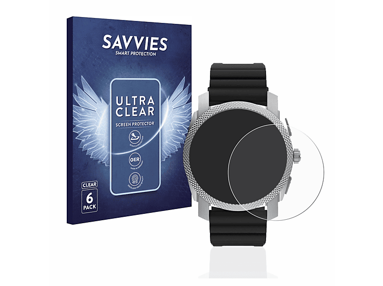 SAVVIES 6x klare Hybrid 6 Gen Fossil Machine (45mm)) Schutzfolie(für