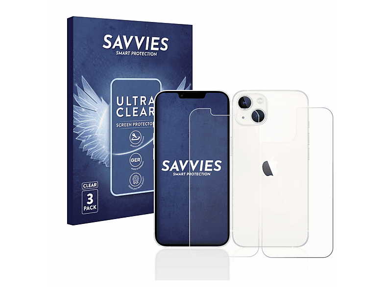 SAVVIES 6x klare Schutzfolie(für Apple iPhone 13)