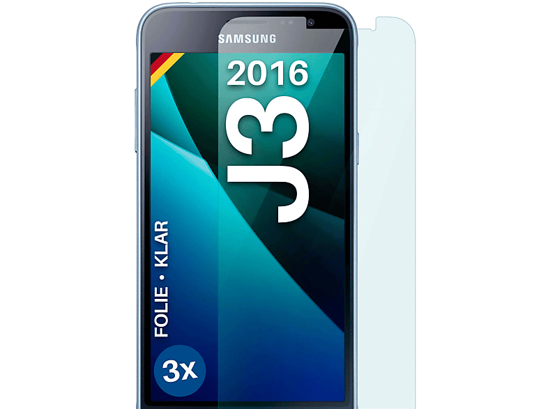 MOEX 3x Schutzfolie, klar Displayschutz(für Samsung Galaxy J3 (2016))